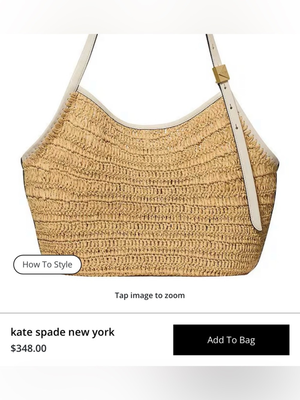 KATE SPADE Designer Deco Straw Tulip Tote Bag! NEW! White leather Straps! Tags! - Picture 3 of 13